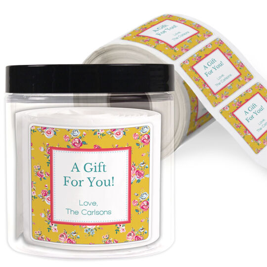 Tea Roses Square Gift Stickers in a Jar